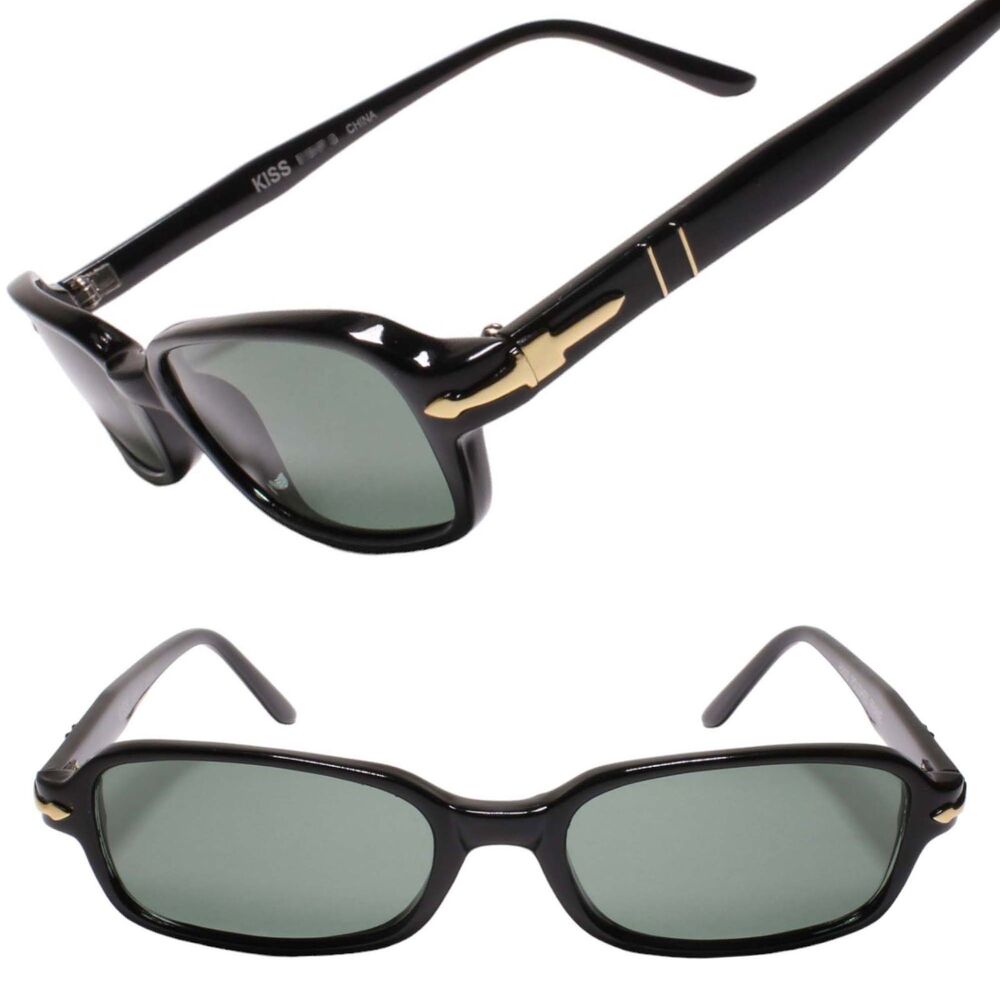 Y2K Pop Culture Vibe True Vintage Rectangle Gold Paint Detail Black Sunglasses